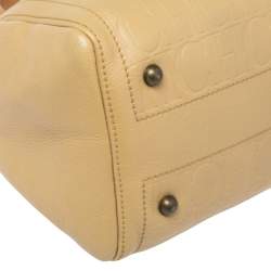 Pre Owned CH Carolina Herrera Beige Embossed Leather Andy Boston Bag