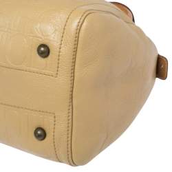 Pre Owned CH Carolina Herrera Beige Embossed Leather Andy Boston Bag