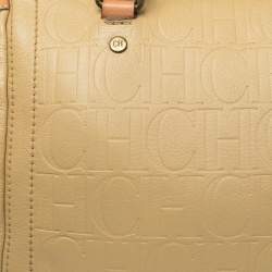 Pre Owned CH Carolina Herrera Beige Embossed Leather Andy Boston Bag