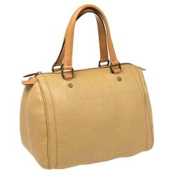 Pre Owned CH Carolina Herrera Beige Embossed Leather Andy Boston Bag