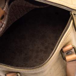 Pre Owned CH Carolina Herrera Beige Embossed Leather Andy Boston Bag