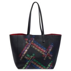 Pre Owned Carolina Herrera Multicolor Logo Print Leather Open Tote