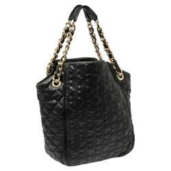 Pre Owned CH Carolina Herrera Black Embossed Leather Tote