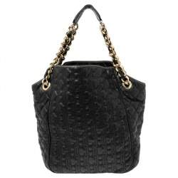 Pre Owned CH Carolina Herrera Black Embossed Leather Tote