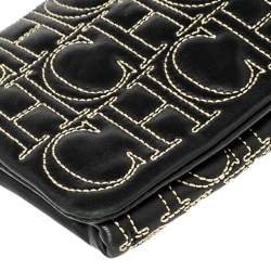 Pre Owned CH Carolina Herrera Black Monogram Leather Clutch