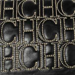 Pre Owned CH Carolina Herrera Black Monogram Leather Clutch