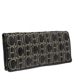 Pre Owned CH Carolina Herrera Black Monogram Leather Clutch
