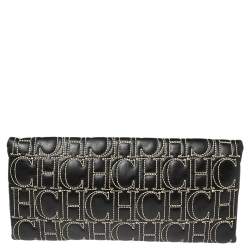 Pre Owned CH Carolina Herrera Black Monogram Leather Clutch