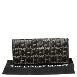 Pre Owned CH Carolina Herrera Black Monogram Leather Clutch