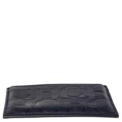 مملوكة مسبقًا CH Carolina Herrera Navy Blue Monogram Leather Card Holder 