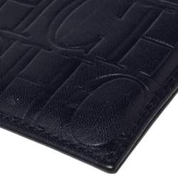 مملوكة مسبقًا CH Carolina Herrera Navy Blue Monogram Leather Card Holder 