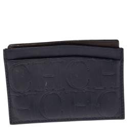 مملوكة مسبقًا CH Carolina Herrera Navy Blue Monogram Leather Card Holder 