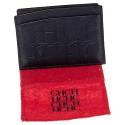 مملوكة مسبقًا CH Carolina Herrera Navy Blue Monogram Leather Card Holder 