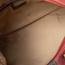 Pre Owned CH Carolina Herrera Red/Beige Embossed Leather Andy Boston Bag