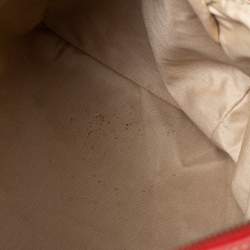 Pre Owned CH Carolina Herrera Red/Beige Embossed Leather Andy Boston Bag