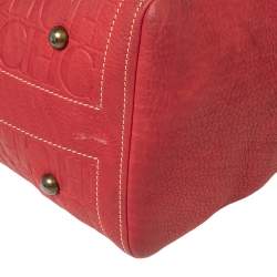 Pre Owned CH Carolina Herrera Red/Beige Embossed Leather Andy Boston Bag