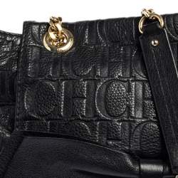 Pre Owned CH Carolina Herrera Black Monogram Leather Audrey Shoulder Bag