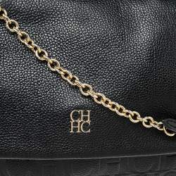 Pre Owned CH Carolina Herrera Black Monogram Embossed Leather Minuetto Top Handle Bag