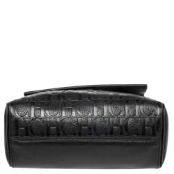 Pre Owned CH Carolina Herrera Black Monogram Embossed Leather Minuetto Top Handle Bag