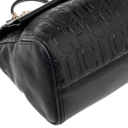 Pre Owned CH Carolina Herrera Black Monogram Embossed Leather Minuetto Top Handle Bag