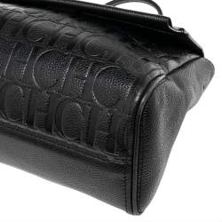 Pre Owned CH Carolina Herrera Black Monogram Embossed Leather Minuetto Top Handle Bag
