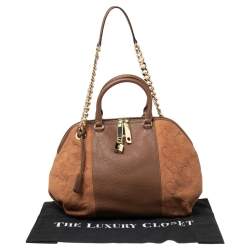 مملوكة مسبقًا حقيبة ساتشل سي أتش كارولينا هيريرا قبة جلد وسويدي مونوغرامي بني