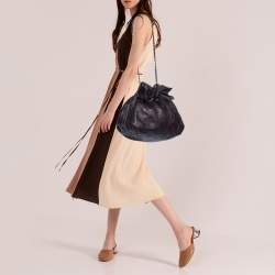 Pre Owned CH Carolina Herrera Dark Brown Embossed Leather Bow Bucket Bag