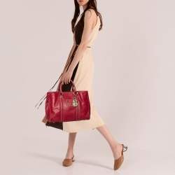 Pre Owned CH Carolina Herrera Burundy Leather Matteo Tote