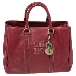 Pre Owned CH Carolina Herrera Burundy Leather Matteo Tote