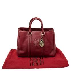 Pre Owned CH Carolina Herrera Burundy Leather Matteo Tote