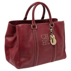 Pre Owned CH Carolina Herrera Burundy Leather Matteo Tote