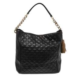 Pre Owned CH Carolina Herrera Black Quilted Leather Chain Hobo