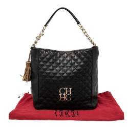 Pre Owned CH Carolina Herrera Black Quilted Leather Chain Hobo