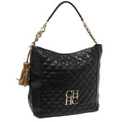 Pre Owned CH Carolina Herrera Black Quilted Leather Chain Hobo
