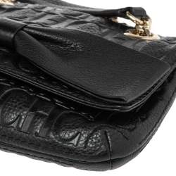 Pre Owned حقيبة كتف سي أتش كارولينا هيريرا اودري جلد منقوش مونوغرامي أسود صغيرة