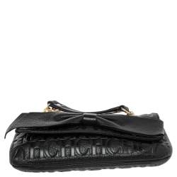 Pre Owned حقيبة كتف سي أتش كارولينا هيريرا اودري جلد منقوش مونوغرامي أسود صغيرة