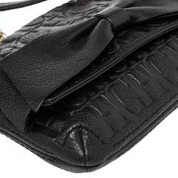 Pre Owned ح قيبة كتف سي أتش كارولينا هيريرا اودري جلد منقوش مونوغرامي أسود صغيرة