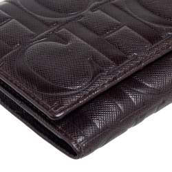 Pre Owned CH Carolina Herrera Monogram Embossed Leather Trifold Wallet 