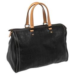 Pre Owned CH Carolina Herrera Black Monogram Leather Large Andy Boston Bag