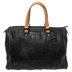 Pre Owned CH Carolina Herrera Black Monogram Leather Large Andy Boston Bag
