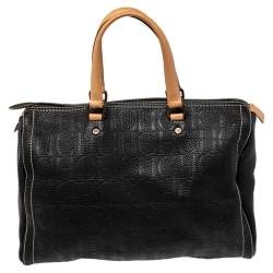 Pre Owned CH Carolina Herrera Black Monogram Leather Large Andy Boston Bag
