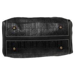 Pre Owned CH Carolina Herrera Black Monogram Leather Large Andy Boston Bag