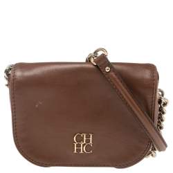 Pre Owned Carolina Herrera Brown Leather New Baltazar Shoulder Bag