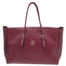 CH Carolina Herrera Plum Leather Tempo Collection Adagio Tote