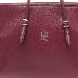 CH Carolina Herrera Plum Leather Tempo Collection Adagio Tote