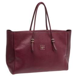 CH Carolina Herrera Plum Leather Tempo Collection Adagio Tote