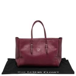 CH Carolina Herrera Plum Leather Tempo Collection Adagio Tote