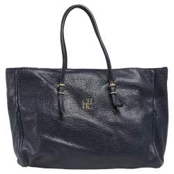 Pre Owned Carolina Herrera Dark Blue Leather Tempo Collection Adagio Tote
