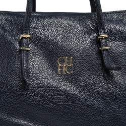 Pre Owned Carolina Herrera Dark Blue Leather Tempo Collection Adagio Tote