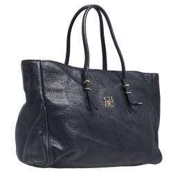 Pre Owned Carolina Herrera Dark Blue Leather Tempo Collection Adagio Tote